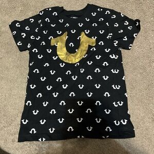 True Religion Black Tee with Gold and White Accents